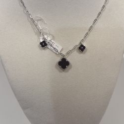 925 Silver Necklace with Black Stones