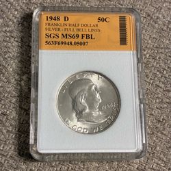 1948-D Silver Franklin Half Dollar.  Uncirculated
