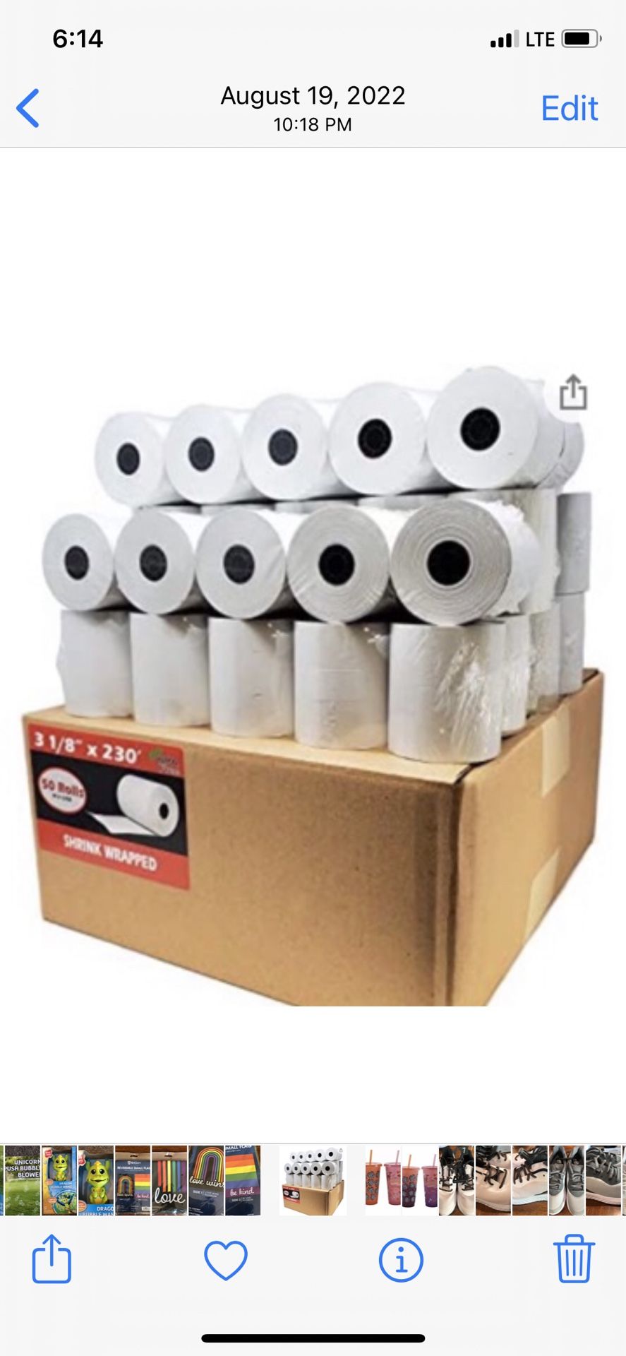Pack of 45 unopened thermal receipt paper rolls 3 1/8” x 230” $65 value