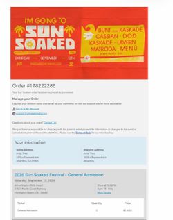 2026 Sun Soaked Festival General Admission Tickets x2