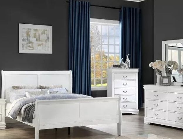 WHITE FULL SIZE SLEIGH BED FRAME CAMA MATRIMONIAL
