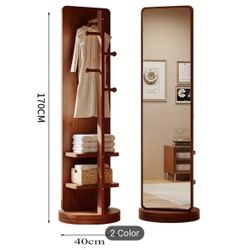 360° Rotating Full-Length Mirror with Coat Rack & Hidden Storage - Heavy-Duty Floor-Standing Mirror