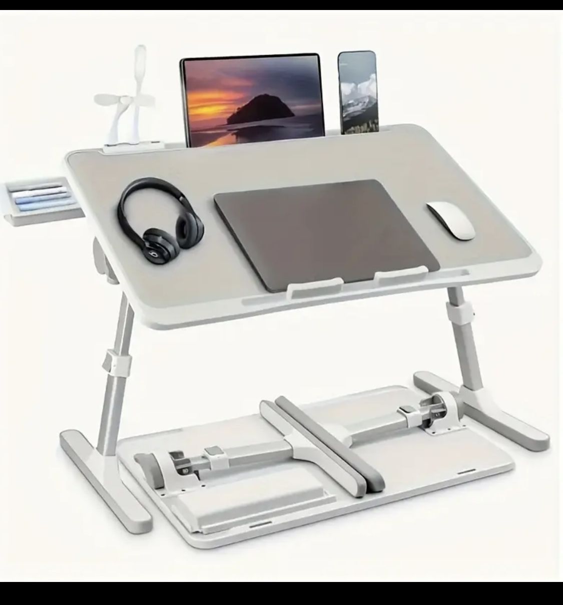Adjustable Laptop Desk With Fan And Led Light & Drawer