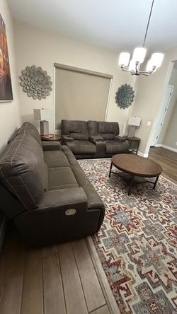 Complete Ashley Power Reclining Living Room Set + Tables & Lamps