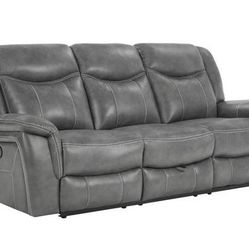 Affordable Power Motion Sofa In Gray Leatherette! Best Deal!