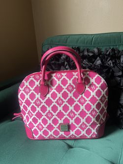 Dooney & Bourke Sanibel Satchel In Hot Pink And White 