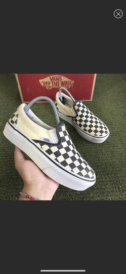 VANS Slip-On Checkered Platform White/Black Sz 6 Women Skate Sneaker Shoes