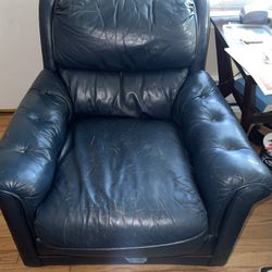 Vintage Classic Genuine Top Grain Leather Navy Blue Chair 