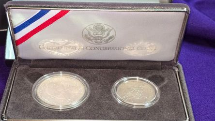 1989-S Proof US Mint Congress Commemorative Silver Dollar & Half Dollar