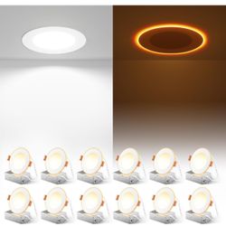 Brand New 12 Pack 4 Inch 5CCT LED Recessed Ceiling Light with Night Light, 2700K/3000K/3500K/4000K/5000K Selectable Ultra-Thin Lighting, 10W=90W, 700L