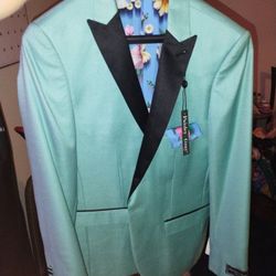New Mens Teal Floral Custom Suit Jacket