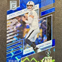 2022 Donruss Elite DEREK CARR Blue Status Holo SP /499 Raiders Saints