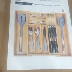 Bamboo Expandable Silverware Drawer Organizer
