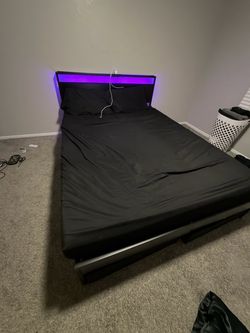 Queen Bed Frame w/ LED Lights, Charging Ports & Storage Drawers – Black