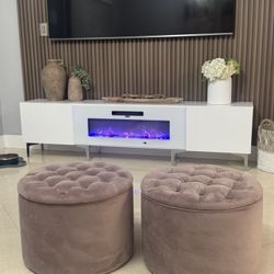 Two  Velvet Ottomans