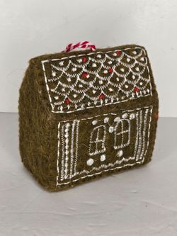 Felt Gingerbread House Brown Christmas Ornament Embroidered Wool Holiday