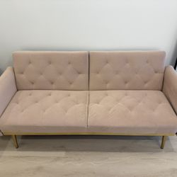 USED Like anew Pink Microfiber Chair & Futon Convertible Couch Set