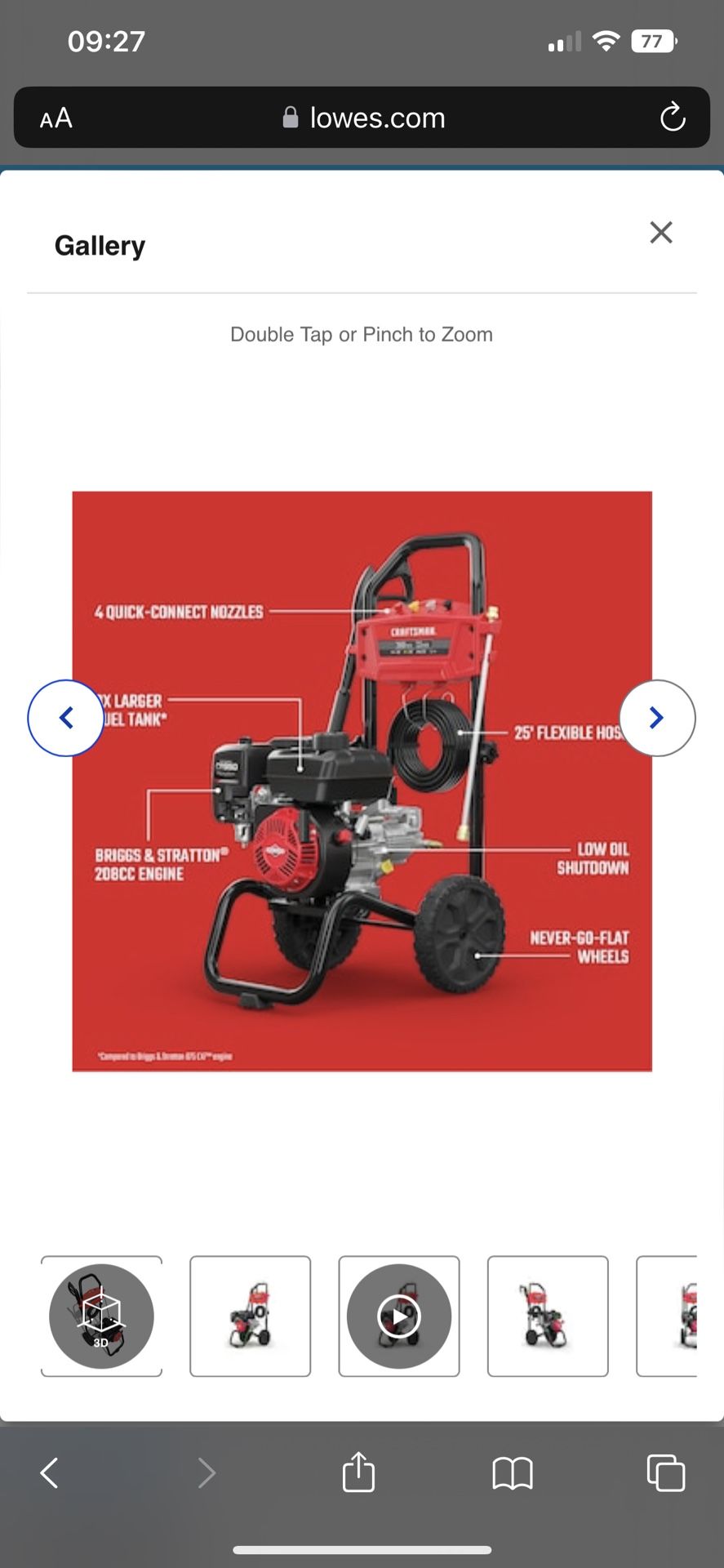 CRAFTSMAN CMXGWAS020838 2800 PSI Cold Water Gas Pressure Washer (CARB
