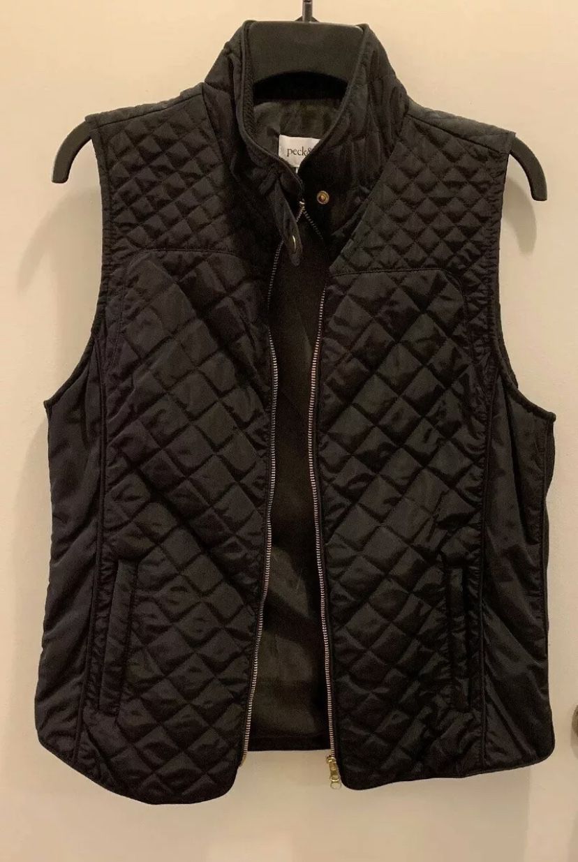 Peck&Peck Quilted Lined Vest Jacket  Zippered Black S Outerwear NWT