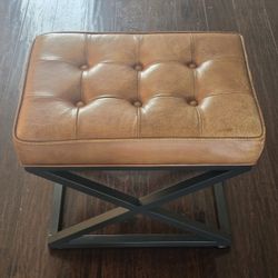 Pottery Barn Kirkham Tufted Leather Stool (2)