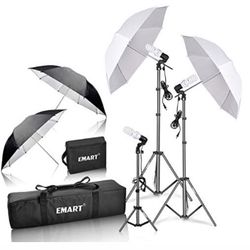 EMART Umbrella Photography Lighting Kit with 700W CFL 5500K Bulbs ,Soft Light Continuous Reflective Umbrella Lights Photography Kit for Portrait Studi
