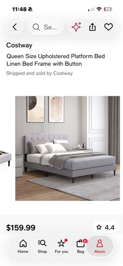 Queen Size Upholstered Platform Bed Linen Bed Frame with Button
