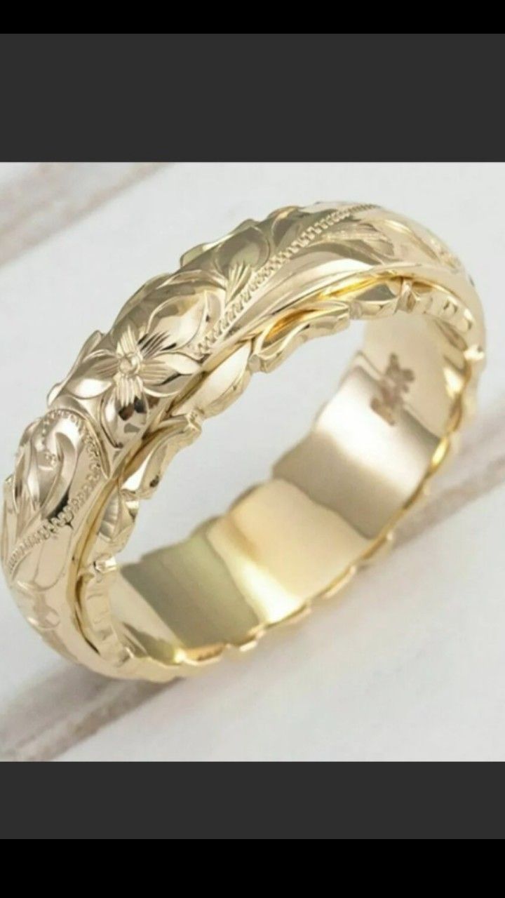 Fashion 18k gold plated flower carved wedding ring size 7