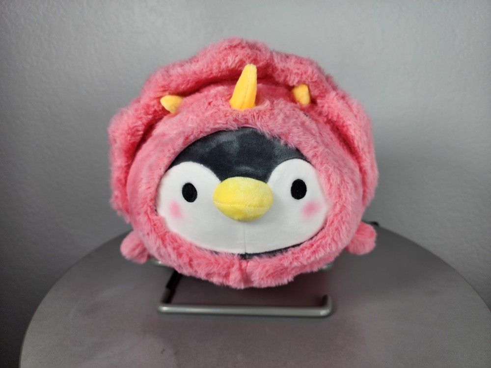 14" Takashoji Lying Penguin In Pink Triceratops Costume Plush
