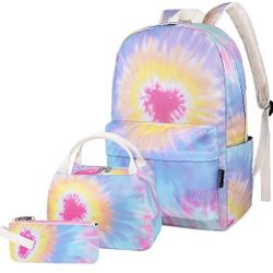 Backpack for Girls Boys, Water Resistant Causal Kids Backpack with Lunch Box, Pencil Case, Lightweight Daypack School Bag for Elementary Teen Girls (T