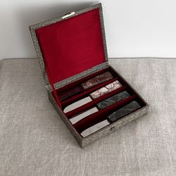 Vintage Silverware Small Knife Set with Marble Handles