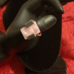 Stainless Steel Silver Ring With Pink Rose Quartz Stone …size 7