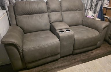 Gray Reclining Loveseat with Center Console