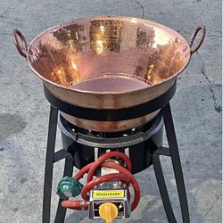 caso de cobre para carnitas, codornices, chicharrones etc. de 18"incluye base y quemador