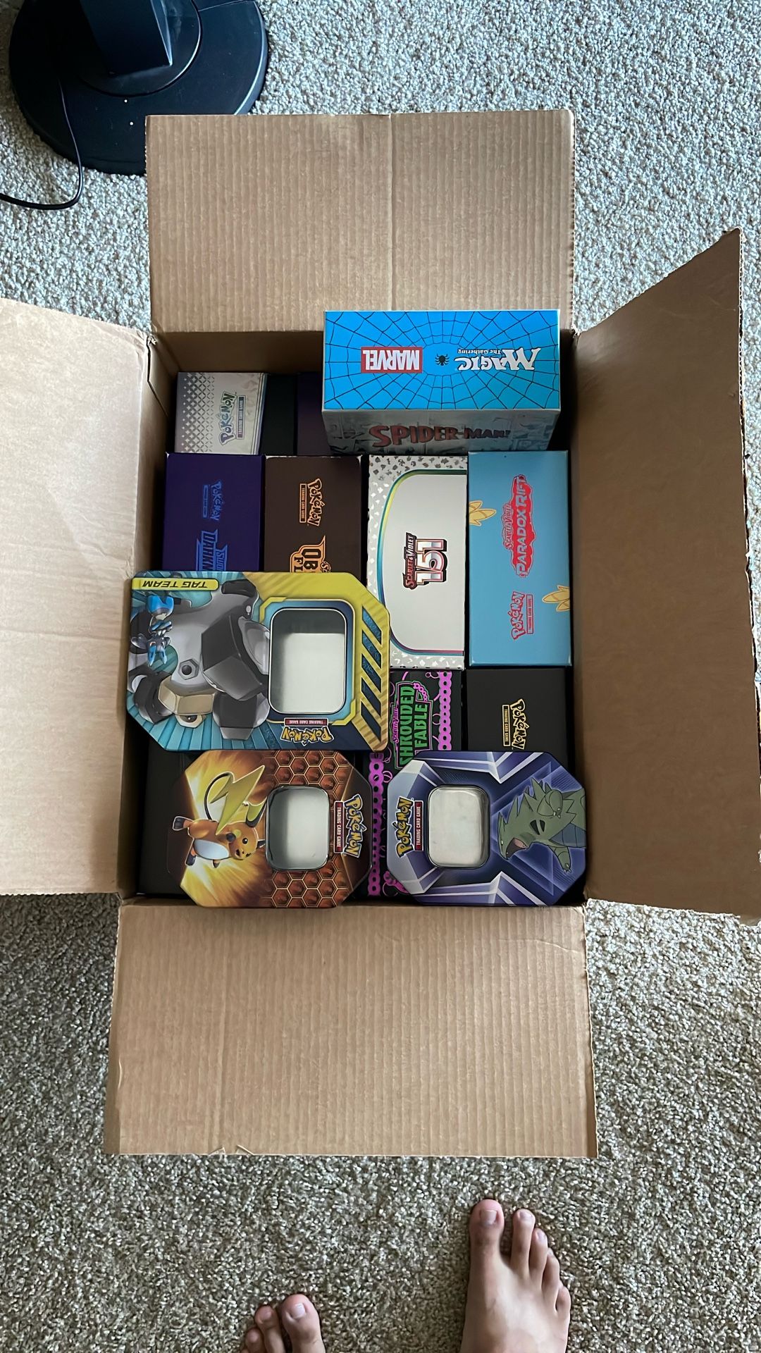 Free: Box of empty Pokemon ETB Cases and Tins