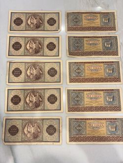Lot of 5 Croatia 5000 Kuna 1943 P-13 WWII NDH Banknotes Circulated Pick 13