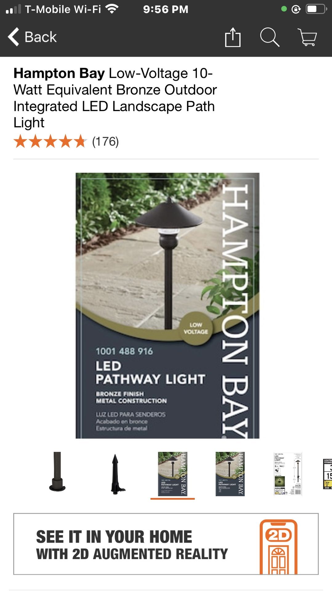 1- item only last one only $25 Hampton Bay Low-Voltage 10-Watt Equivalent Bronze Outdoor Integrated LED Landscape Path Light