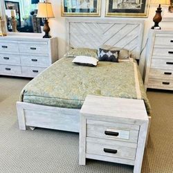 Brand New🐉$10 Down Payment Finance ▪️▪️Cayboni Whitewash Panel 4 Piece Queen Bedroom Set