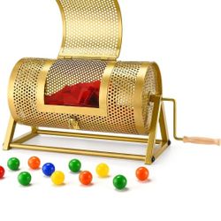 Raffle Drum, Thickened Metal Raffle Ticket Spinner Box with Sealing Tape, Silent Design Raffle Ticket Cage with Wooden Turning Handle & Stable Tripod 