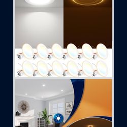 FREELICHT 12 Pack 5/6 Inch 5CCT LED Recessed Can Light with Night Light, 2700K/3000K/4000K/5000K/6000K Selectable Flat Recessed Lighting, 10W=110W, 10
