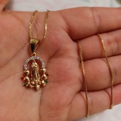 Gold Plated Chain With The Pendant/Cadena Con Dije De La Virgen De  Oro Laminado
