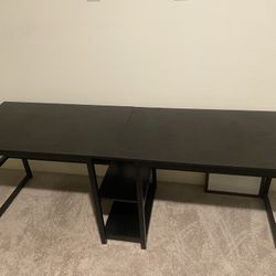 Two Person Desk with Bookshelf, Double Office Desk - Black 