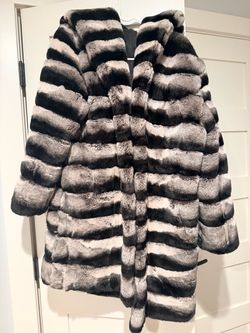 Chinchilla-Style Fur Coat Gray Black Striped