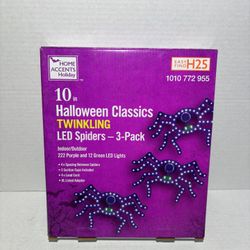 Halloween Classics Twinkling LED Spiders 10 inch 3 Pack Home Accents Holiday