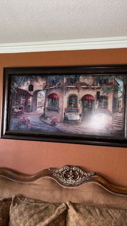 Framed European Street Scene Wall Art