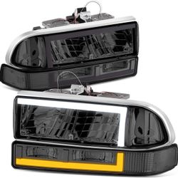 98-04 Chevy s10 / Blazer DRL LED 3D Smoke Headlights 4pc micas Luces Farros 