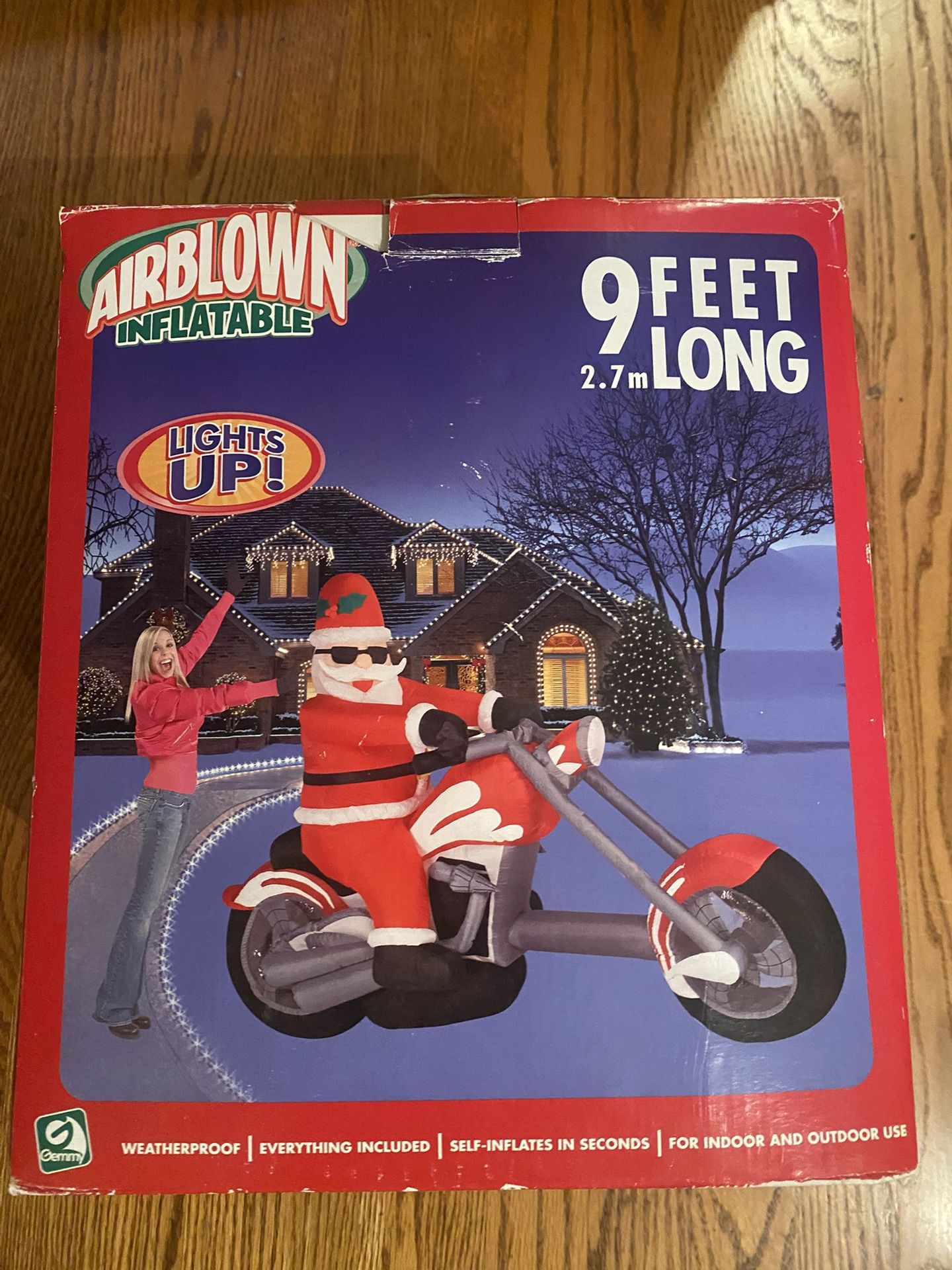 9 ft Long Inflatable Santa on Motorcycle 