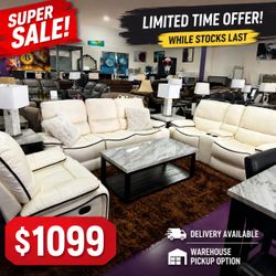 Leather Reclining Sofa and Loveseat Set With Chair