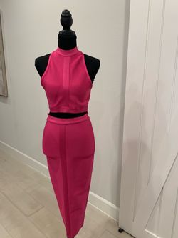 The HERVE LEGER -FOREVER 21 Hot Pink High Neck Midi Dress
