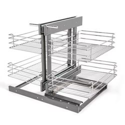 NewAge Products Home Cabinet Magic Corner 24.5” 1 Tier Under-shelf Metal Soft Close Pullout Sliding Basket Kit