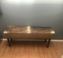 Cowhide & leather wooden bench